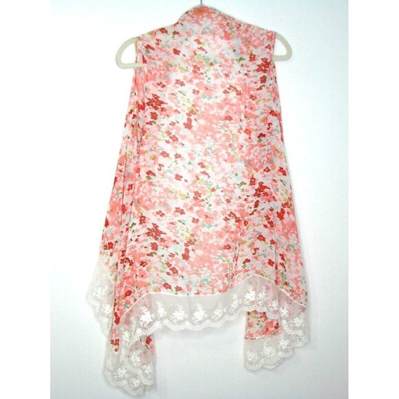 Cherry Floral Printed Lace Shrug Cover Up Lace Hem Women OSFM NWT All Jazzed Up - Picture 2 of 6